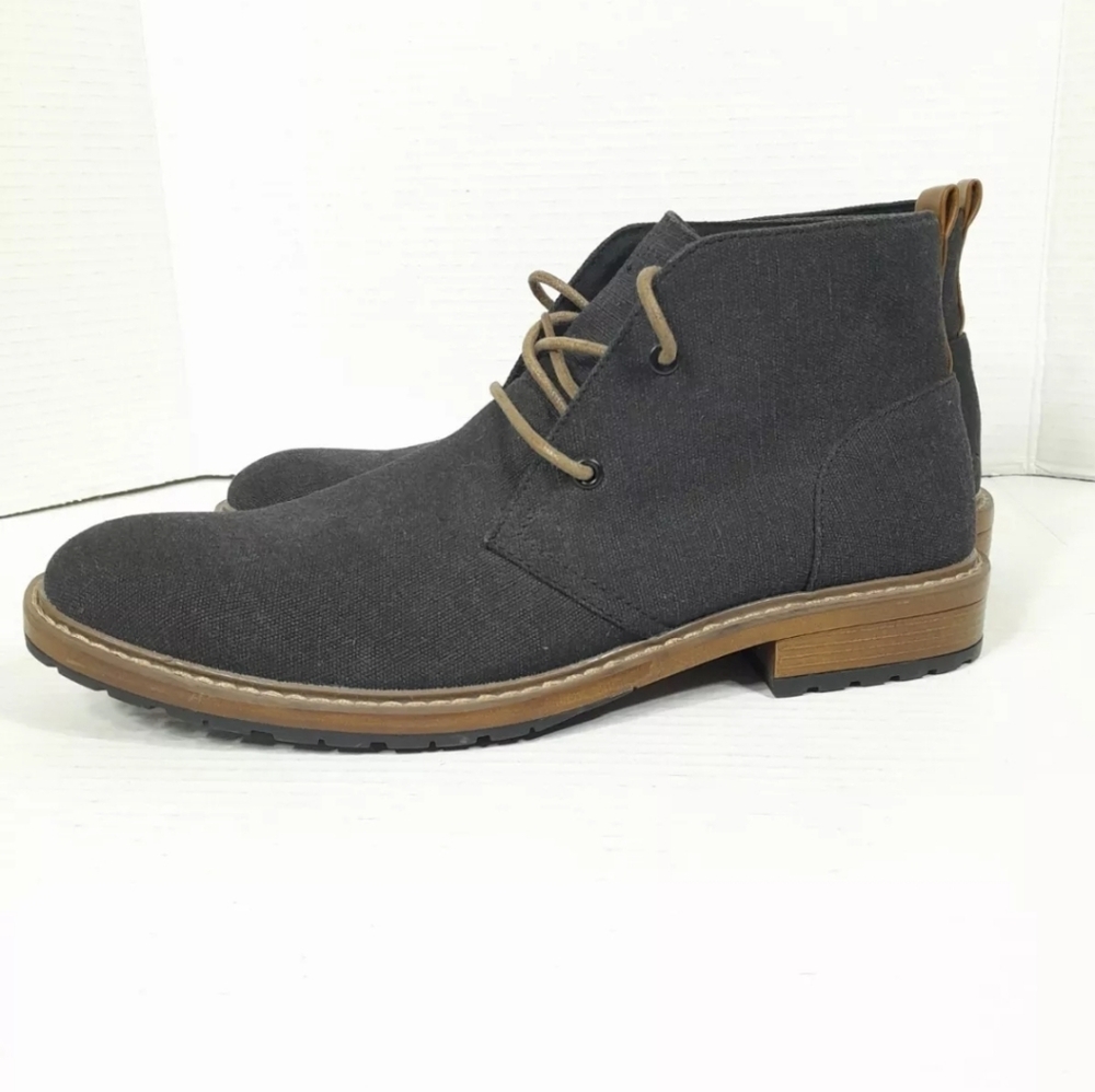 Perry Ellis Tim II  Shoes Men SZ 11  Charcoal Black Canvas Chukka Boots LUG SOLE